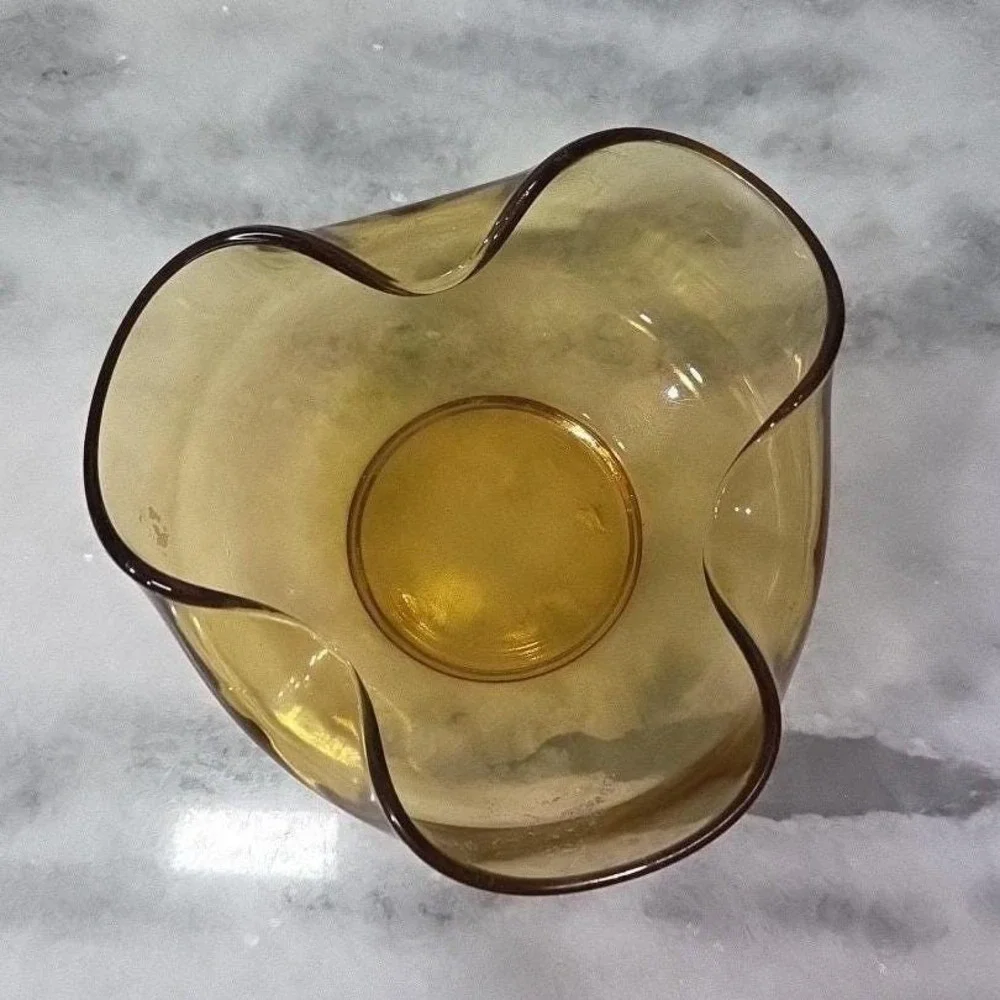 Anchor Hocking Harvest‎ Gold Trinket Bowl, Vintage Amber Honey Dish, Wavy Edges